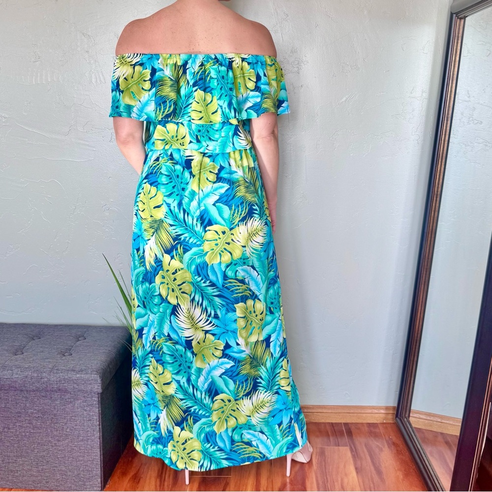 eesome Tropical Palm Leaf Print Maxi Dress with Ruffle Adjustable Top - Picture 4 of 8
